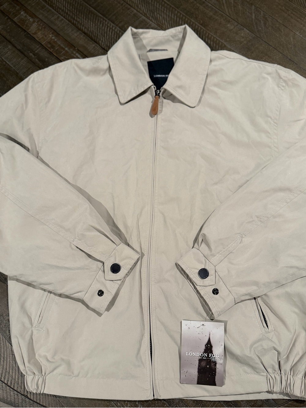London Fog Men's Light Cream Zip-Front Harrington Jacket